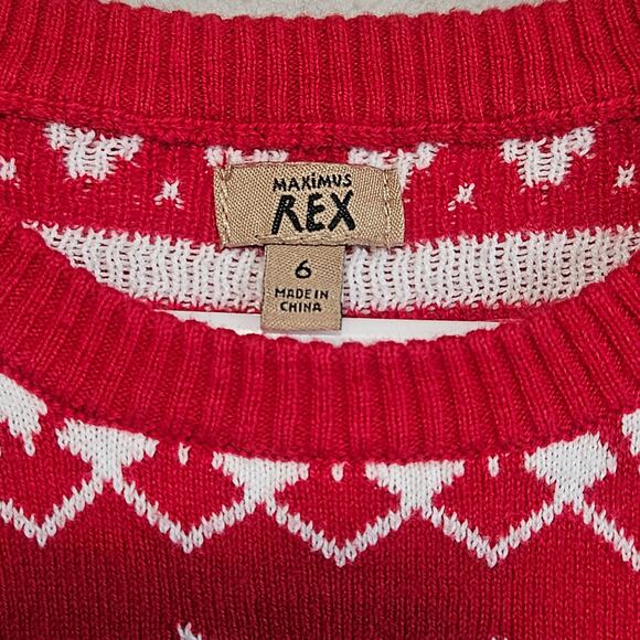 Maximus Rex Boys Sweater Size 6‎ Red Reindeer Fair Isle Nordic Christmas Knit - Picture 3 of 9